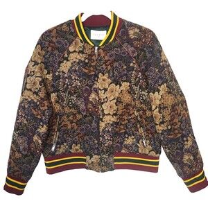 Sandro Paris Kenzy Floral Jacquard Bomber Jacket Multicolor Sz 3 Women's V6928H